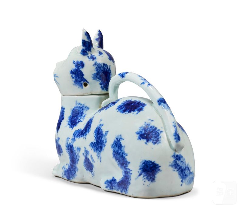 BOURDALOUE EN FORME DE CHAT EN PORCELAINE BLEU BLANC  CHINE, DYNASTIE QING, XVIIIE-XIXE SIÈCLE - 图5